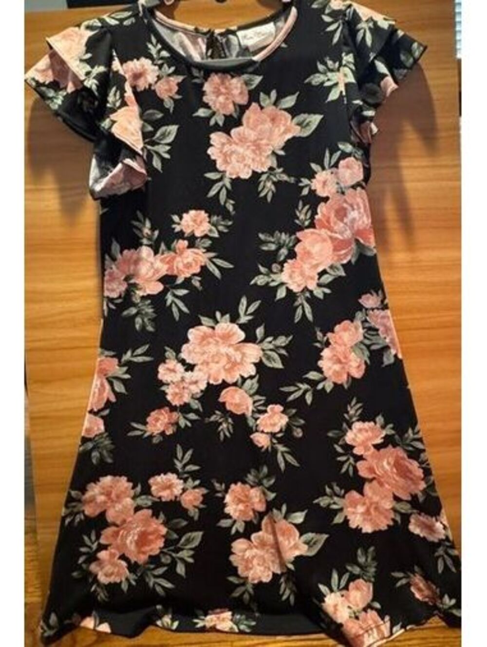 Rare Edition Girls Black Floral Dress with Pink/Peach Flowers